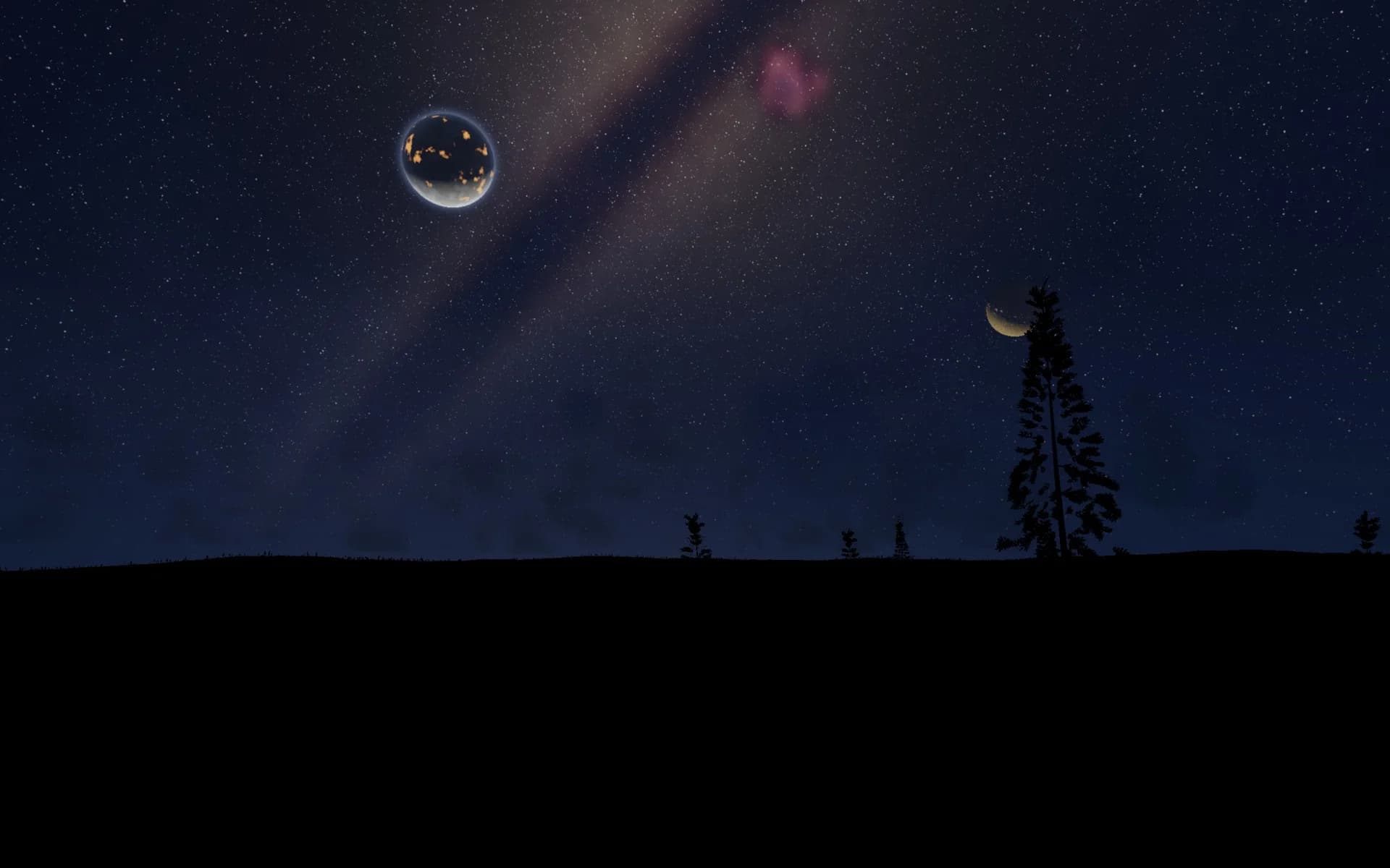 A moon and the Milky Way in the night sky of Wif